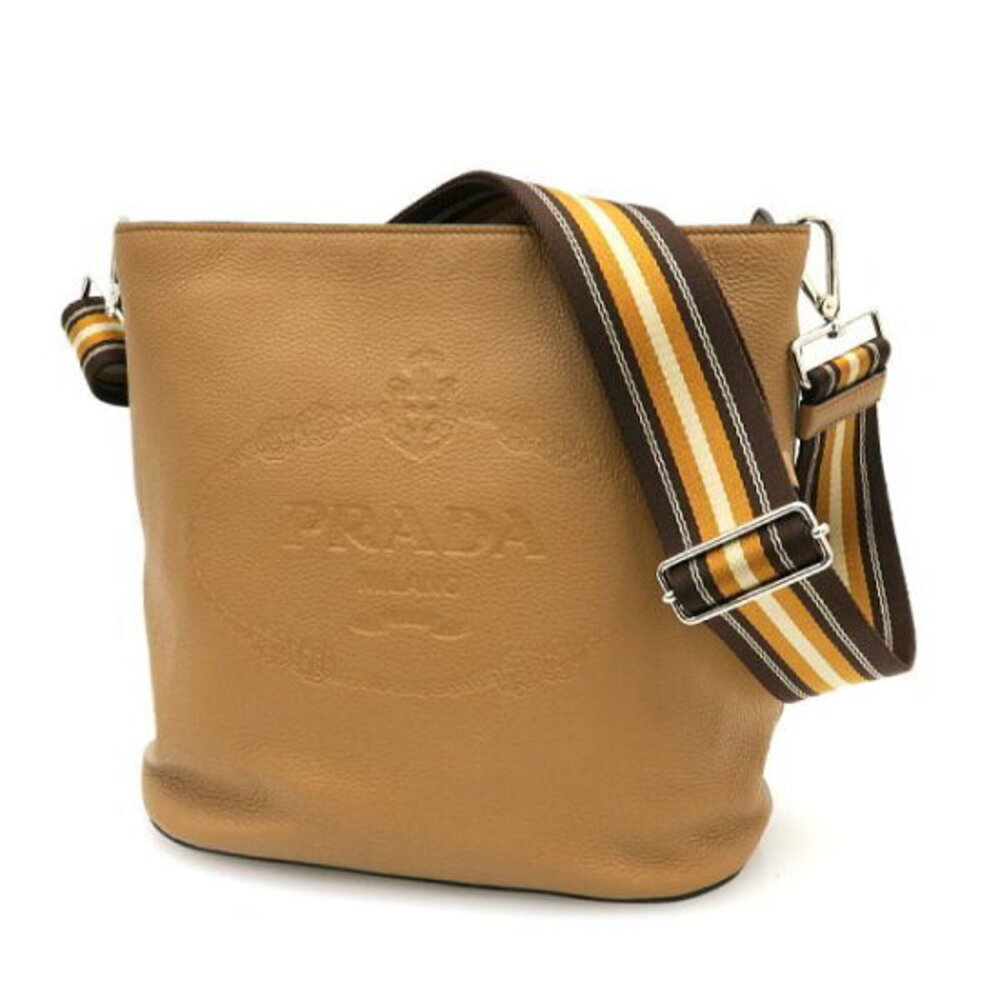 Prada Vitello Phenix Embossed Logo Shoulder Bag brown